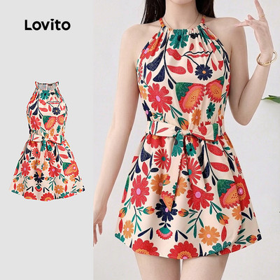 (New Arrival) Lovito Bộ Áo Liền Quần Nữ Kiểu Dáng Thường Ngày Giả 2 Trong 1 Xếp Ly Thích Hợp Đi Làm Mùa Xuân/hè Nhiều Màu Sắc LK6EDD205
