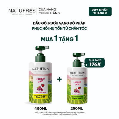 [LIVE] Dầu Gội Phục Hồi Tóc Hư Tổn, Ngăn Gãy Rụng Natufres French Chic Chiết Xuất Rượu Vang Đỏ Pháp - 250ml / 450ml
