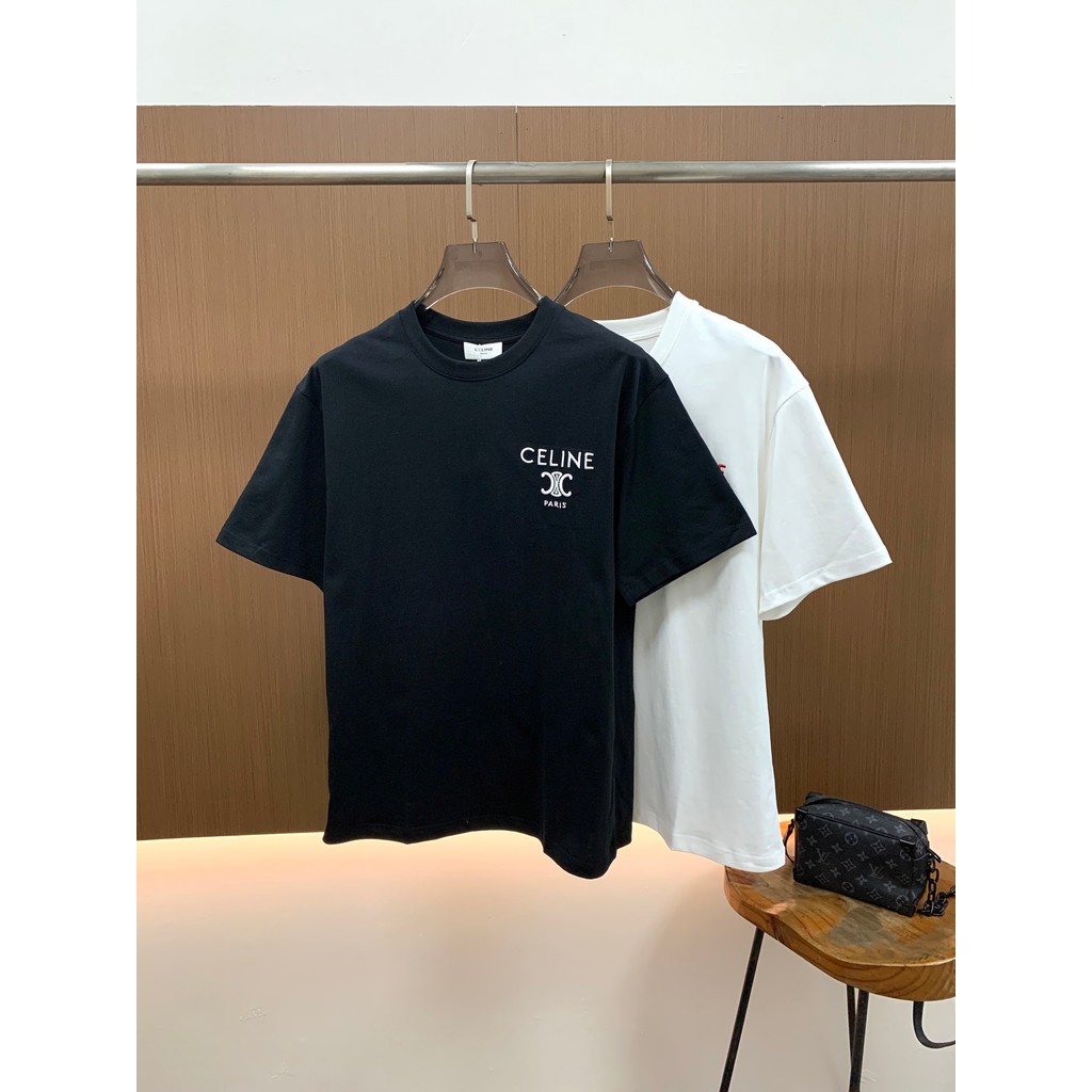 Celine Celine Phiên Bản Counter Áo Thun Tay Ngắn Phong Cách Cặp Đôi Slim-fit Sáng Tạo Raglan Tay Áo 