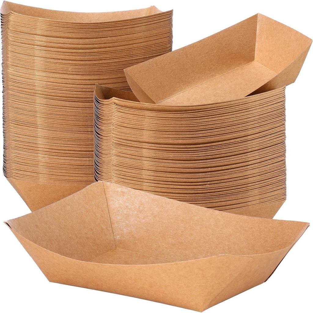 Sherr 200 Pcs 5 lb Kraft Paper Food Trays Boats Bulk, Disposable Nacho Kraft Paper Food Serving Tray