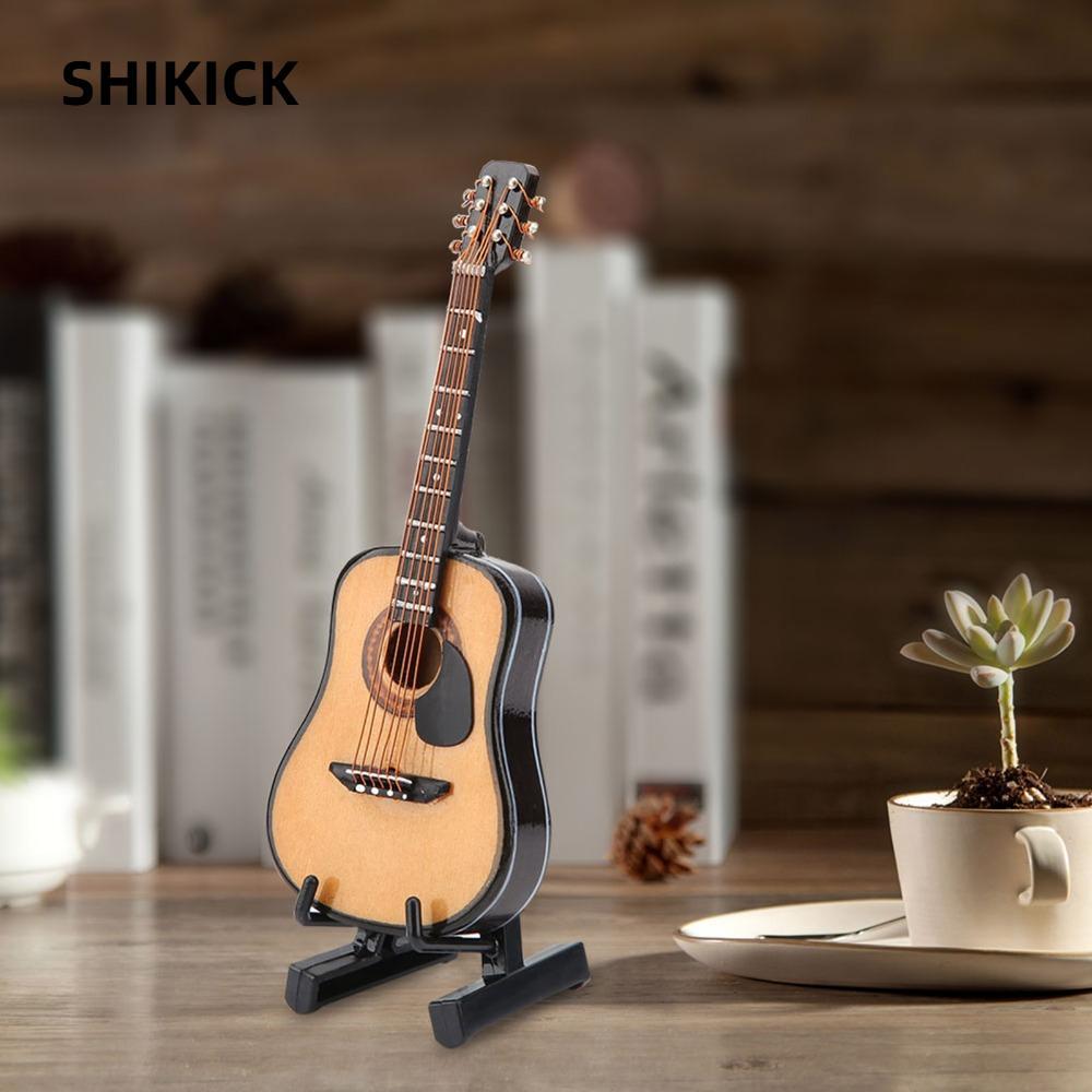 SHIKICK 3 Đồ trang trí Đàn Guitar Thu Nhỏ, Đàn Guitar Gỗ Mini Mini Bằng Gỗ, Trang Trí Có Chân Đế Với