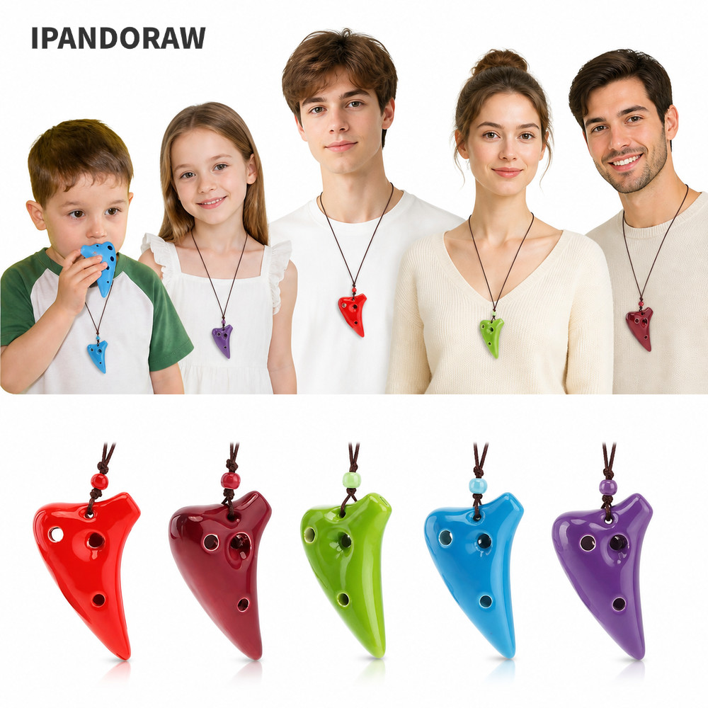 IPANDORAW Gốm Ocarina, Mặt dây chuyền Ocarina 6 lỗ có thể chơi được, Dây treo bao gồm Mini Alto C Oc