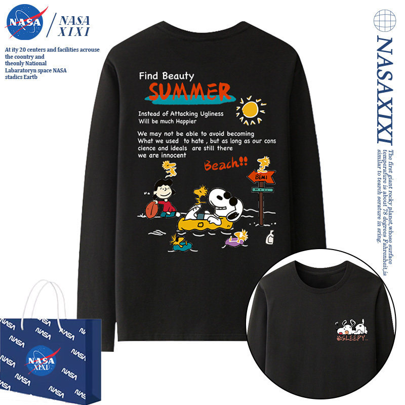 NASA Snoopy Snoopy Đồng Thương Hiệu Áo Thun Dài Tay Nam Thu Đông Rời Anime Ngoại Vi Quần Áo Thanh Ni