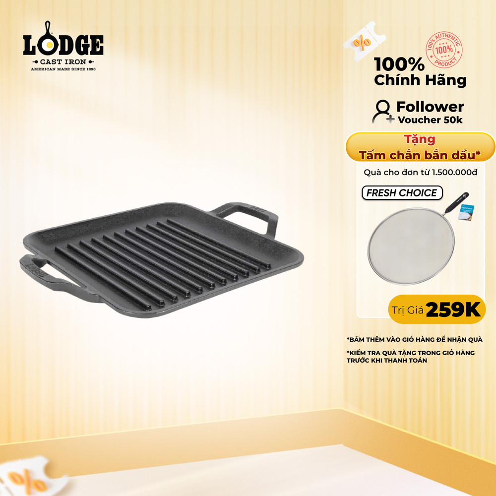 Lodge - Chảo gang nướng hình vuông - 28cm