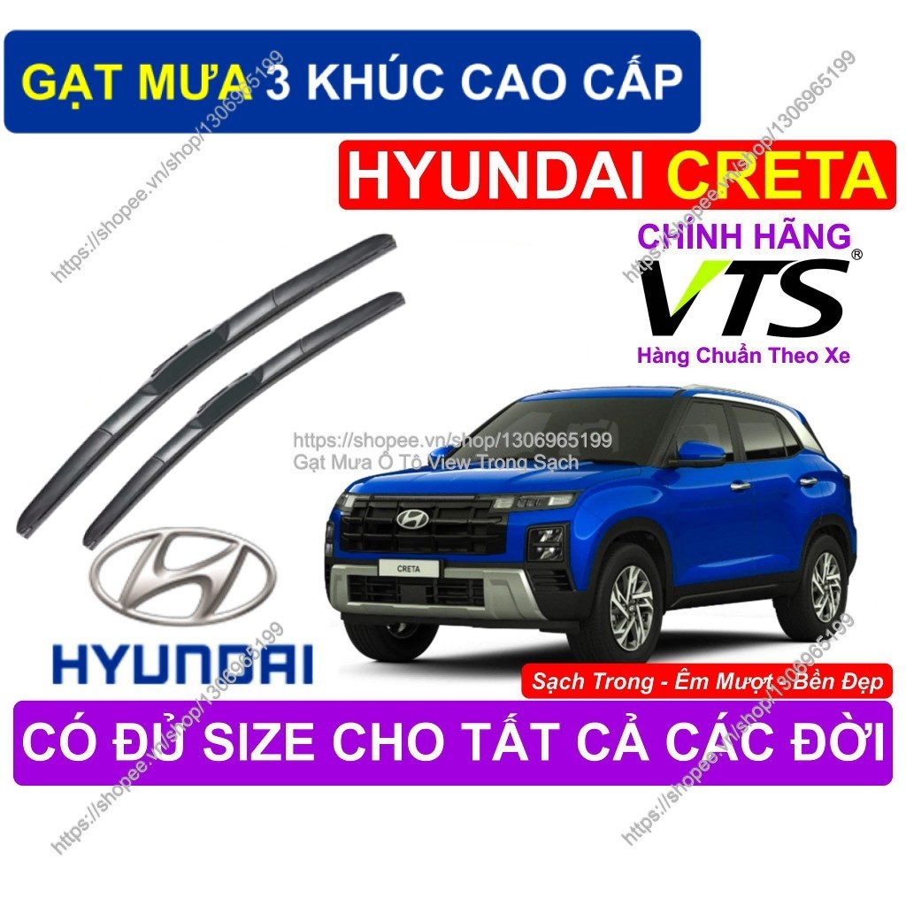 Gạt Mưa 3 Khúc Hyundai Creta, Gạt Mưa 3 Khúc Đa Năng Cao Cấp, Cặp Gạt Mưa 3 Khúc Kính Lái Hyundai Cr