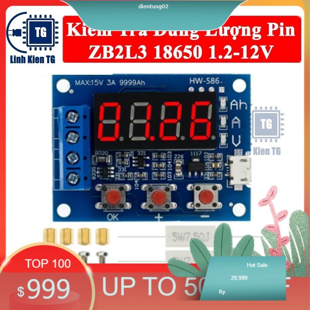 085 Máy Kiểm Tra Dung Lượng Pin ZB2L3 HW-586 LED màn hình kỹ thuật số 18650 1.2-12V