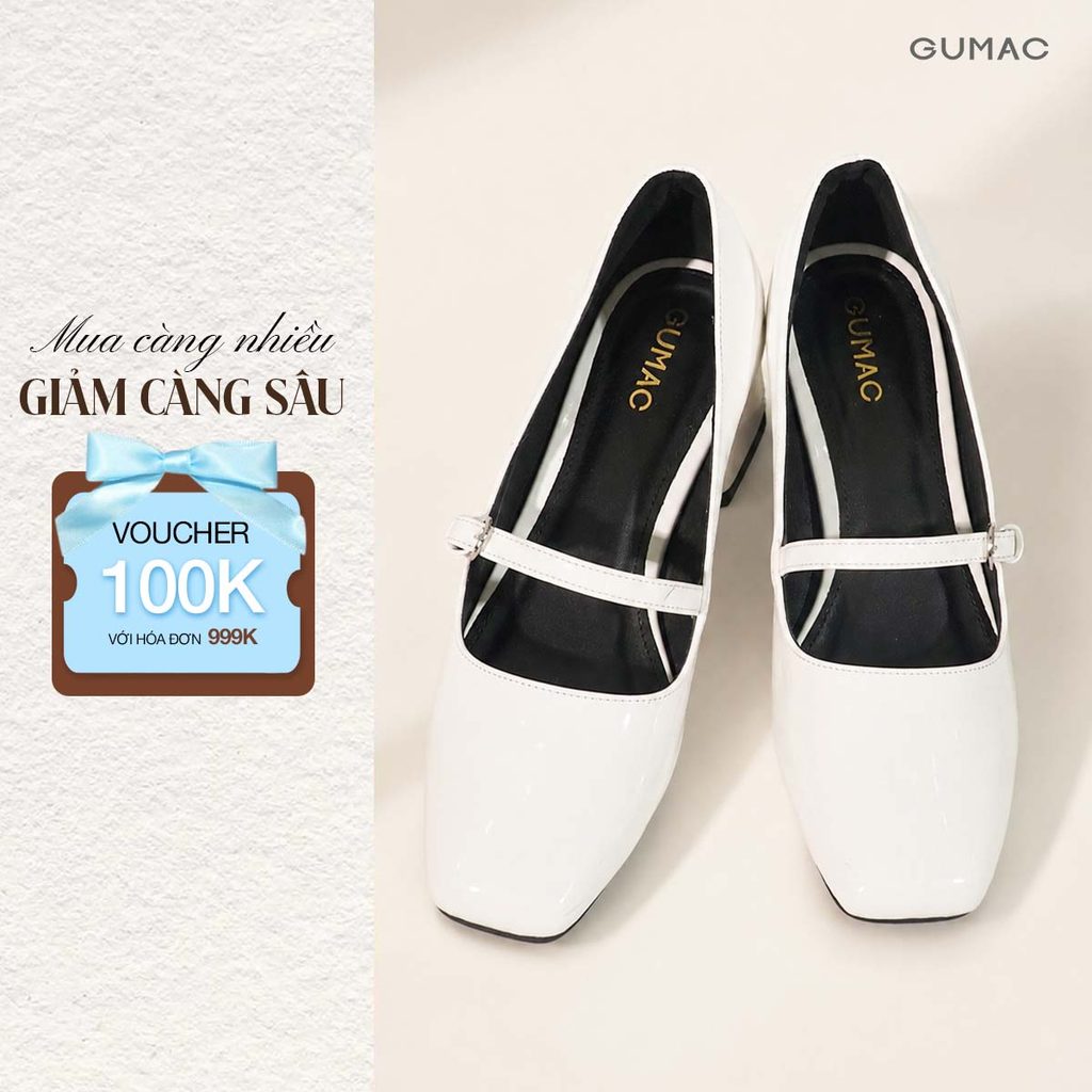 Giày Cao Gót Nữ GUMAC Phối Khóa Quai Ngang Đế Bằng Thoải Mái GF04057