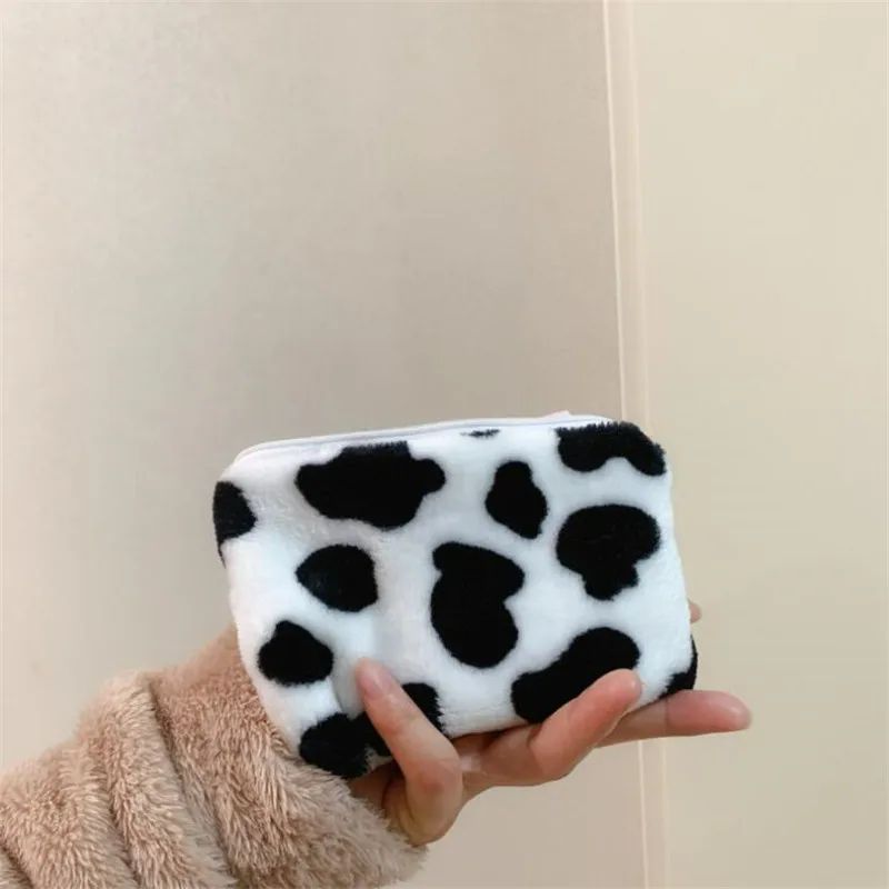 Cow Pattern Plush Coin Purses Mini Coin Wallet Storage Bag C