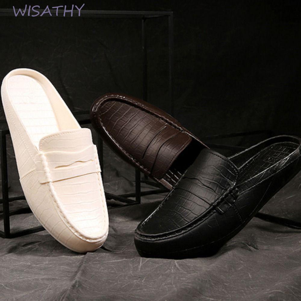Dép đế phẳng ELMER1, Dép da nửa trượt Sandal nam, Giày thời trang Giày đế mềm Giày lái xe Khóa mắt c