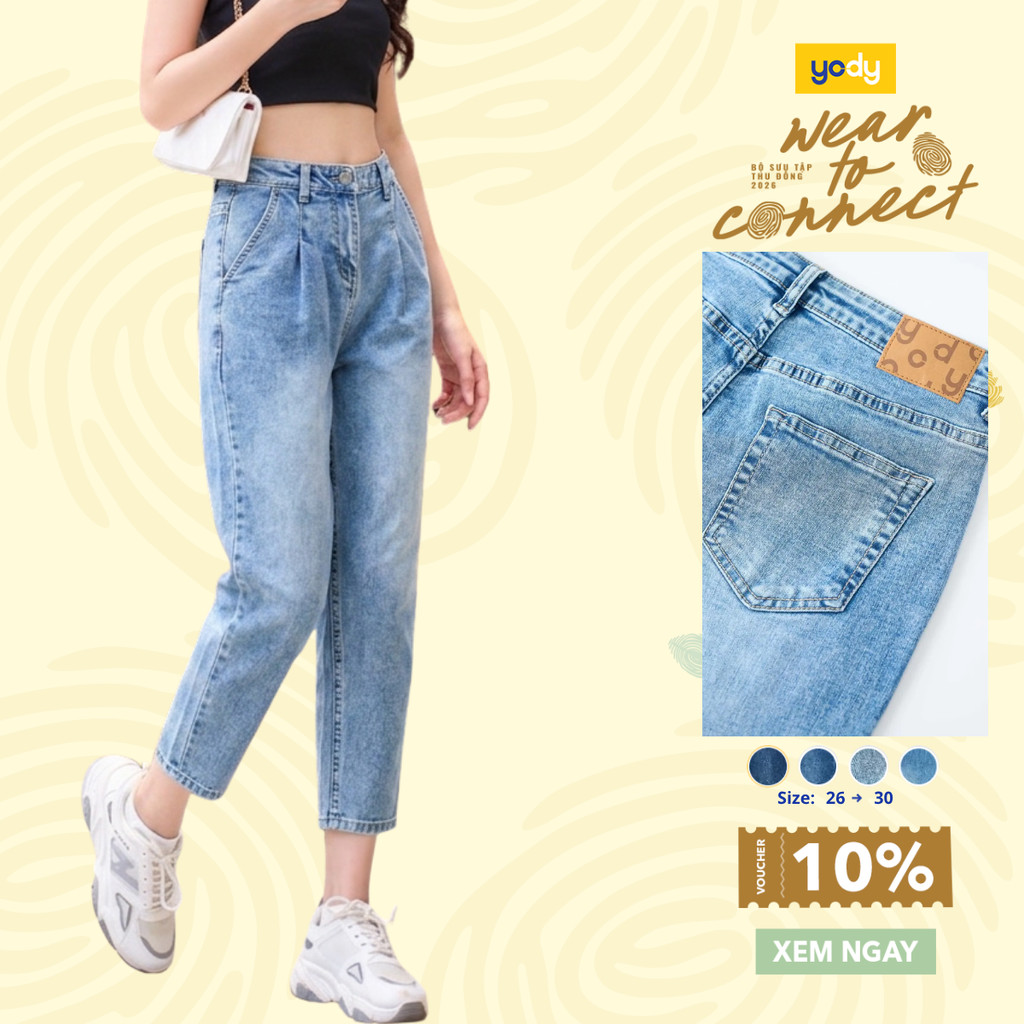 [BST Comfort Me-We] Quần jean nữ Yody dáng baggy thoải mái, quần bò co giãn, cạp cao chuẩn trend TRA