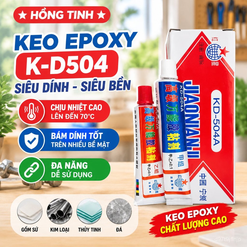 Keo dán K-D504 Ninh Ba chính hãng epoxy gốm kim loại chịu nhiệt 70g, bền dính tốt
