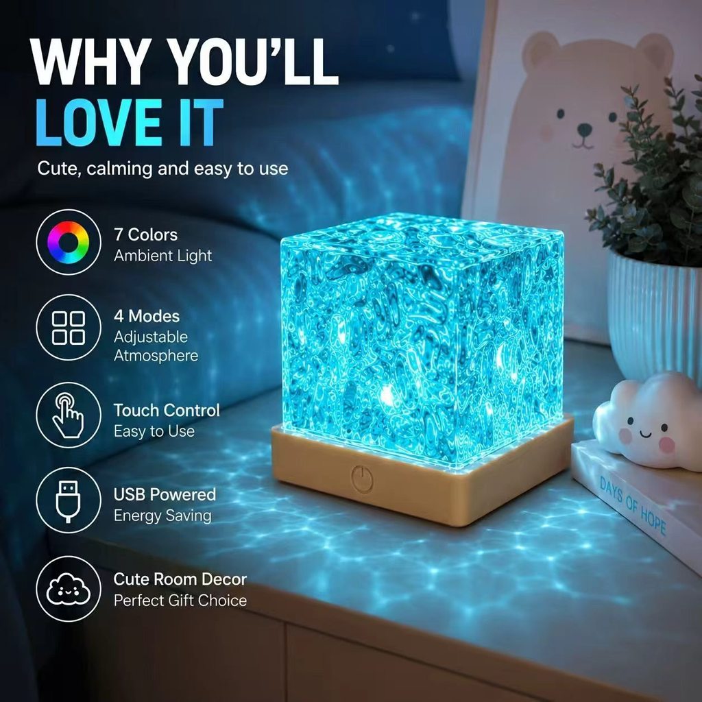 Amart MUTK MUTK Xoay Nước gợn Đèn Ngủ Sáng Tạo Đầu Giường Ngọn Lửa Khí Quyển Ánh Sáng ZAIJ