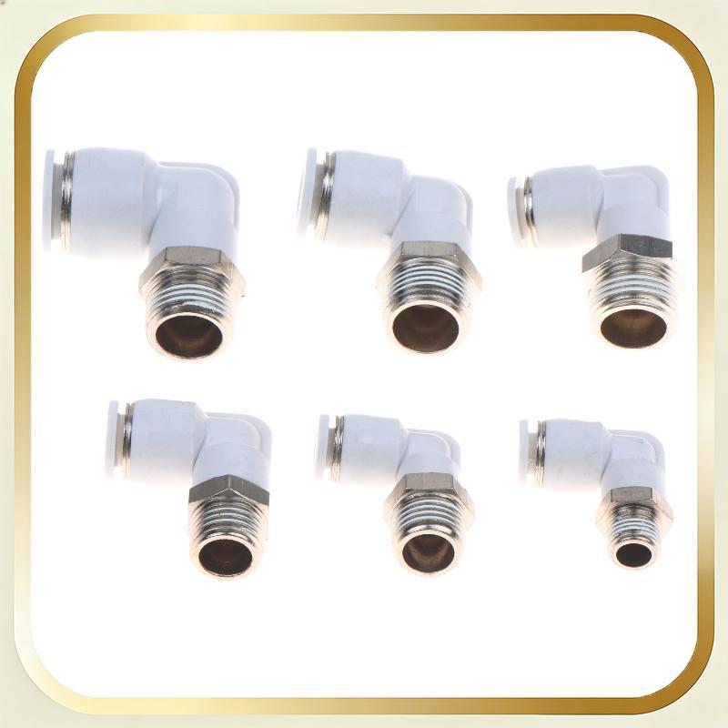 (COD) 5 Đầu nối ống khí bằng đồng đẩy 90 độ Khí nén công nghiệp màu trắng PL6-01 / PL6-02 / PL8-02 /