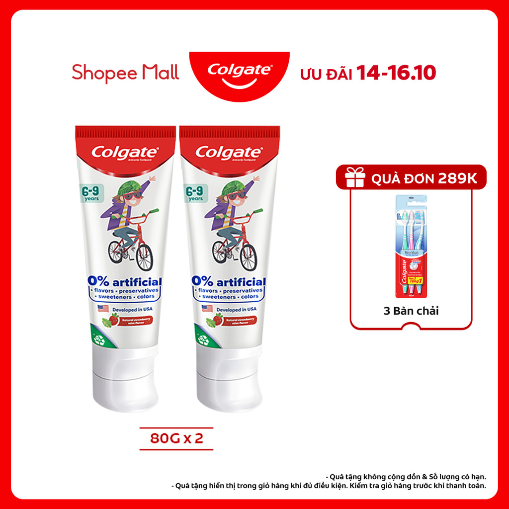 Bộ 2 Kem đánh răng Colgate Kid Free From cho bé 6-9 tuổi không chất bảo quản 80g