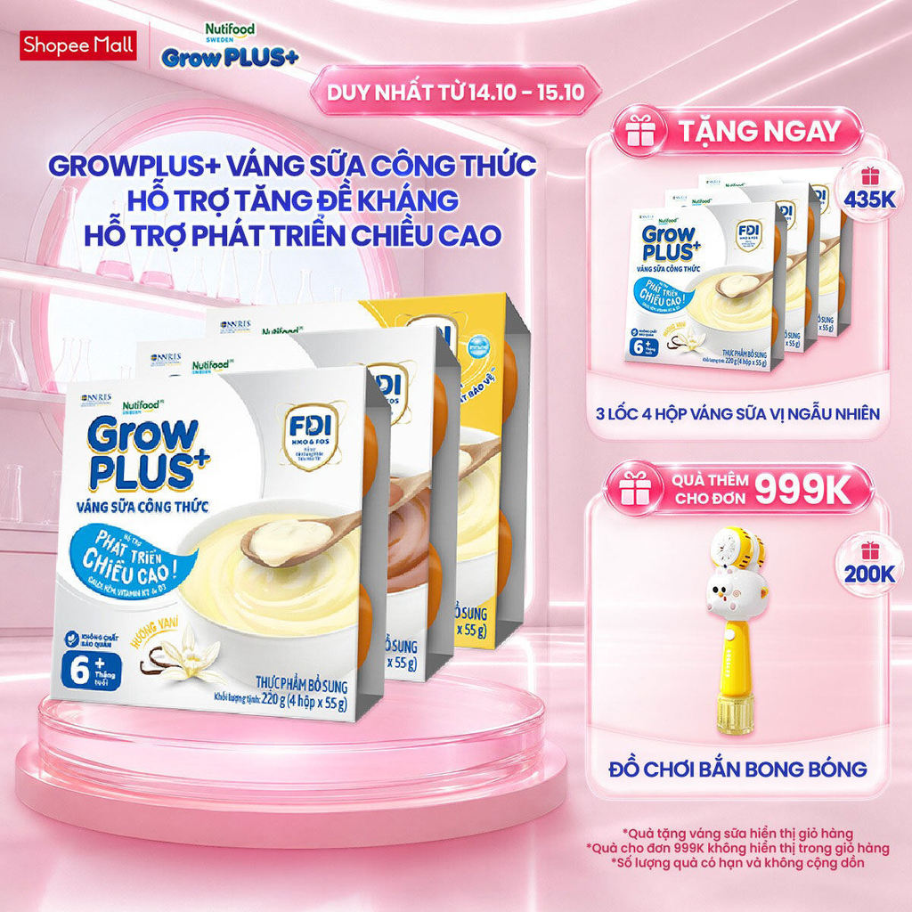 Combo mix 3 lốc GrowPLUS+ Váng sữa Sữa non Immunel Hỗ trợ tăng đề kháng& Cao…