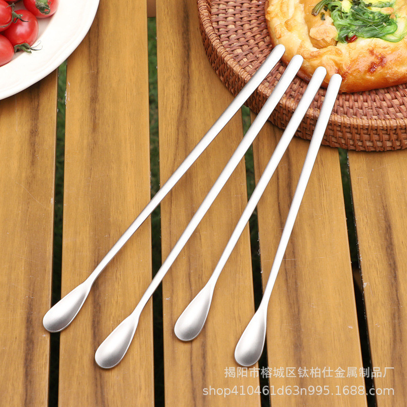 Ngoài Trời Nguyên Chất Titan Tay Cầm Dài Thìa Khuấy Thìa Sáng Tạo Món Tráng Miệng Thìa Đá Mật Ong Th