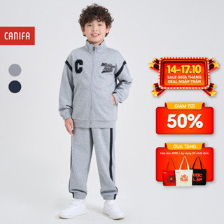 Bộ quần áo nỉ bé trai CANIFA dài tay kéo khóa đính patch 2ST24W008