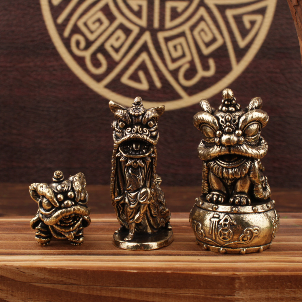 Tượng Đồng Mini Kiểu Dáng Con Lân Lễ Hội Múa Lân Truyền Thống Trang Trí Bàn Trà Bonsai Chặn Giấy Trư