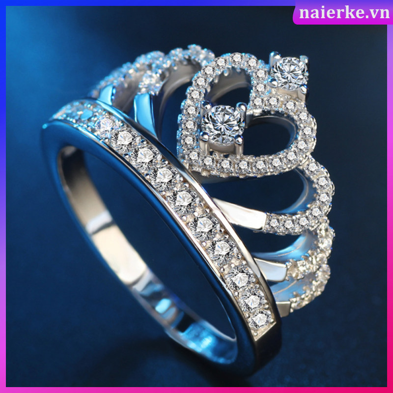 🎉 1Set Nhẫn Vương Miện Bạc Trang Sức Nữ Dành Cho Kỷ Niệm