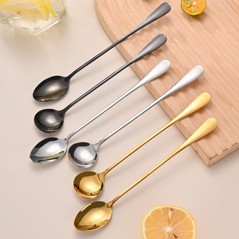 Thép không gỉ Dài Thìa Đá Tay Cầm Dài Khuấy Thìa Tròn Thìa Sắc Nét Thìa Trộn Mật Ong Thìa Sữa Dài Tr