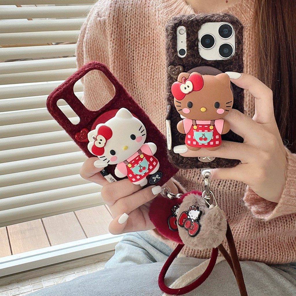 DÀNH CHO IPHONE 17 16 15 14 13 PROMAX PLUS Ốp lưng sang trọng bằng silicon HELLO KITTY Cat Bracket V