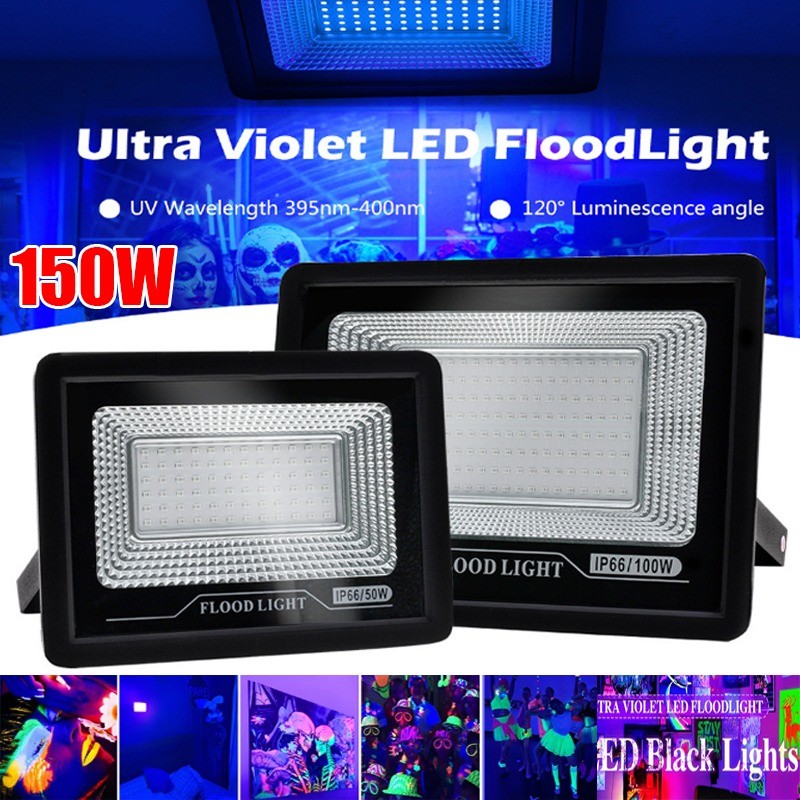Đèn LED UV 150W Đèn đen IP66 Đèn pha UV chống nước IP66 Ngoài trời 395nm 365nm Đèn pha UV Đèn sân kh