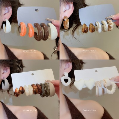 Drejew Bộ Trang Sức Vintage Hình Chữ C - Vòng Cổ & Bông Tai, Phong Cách Hàn Quốc