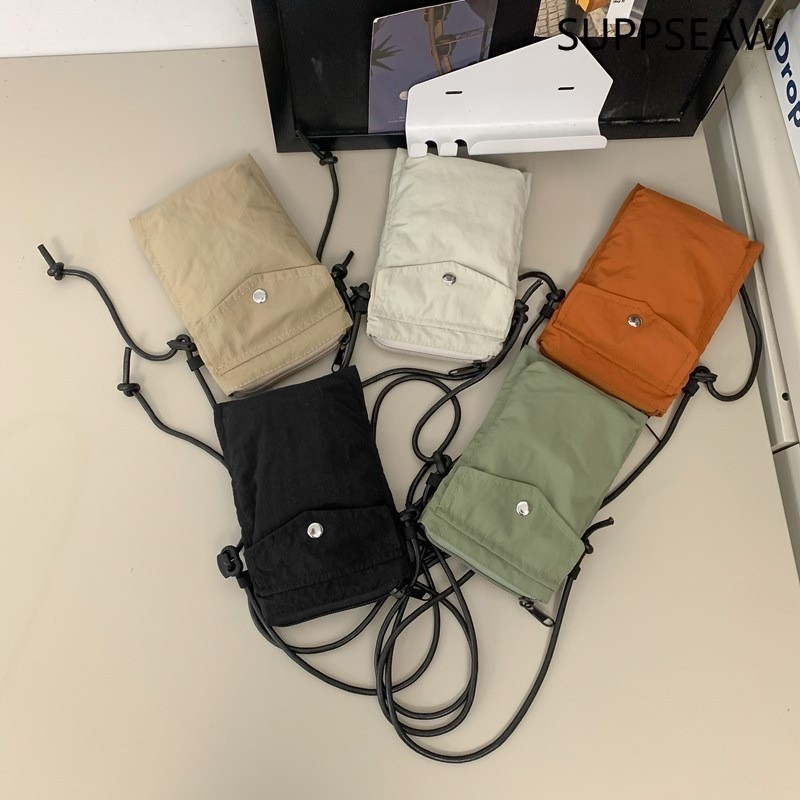 Nhật Bản Mới Thường Ngày Đa Năng Màu Trơn Túi Điện Thoại Di Động Mini Vải Nylon Nam Nữ Đeo Vai Túi Đeo Ngang