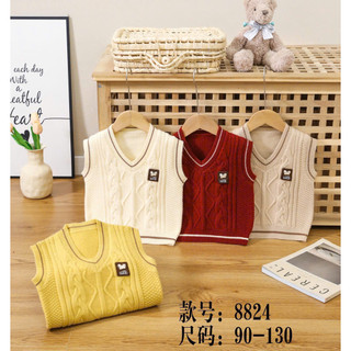 Áo gile len bé trai đính gấu chữ GOOD màu đỏ (55093)