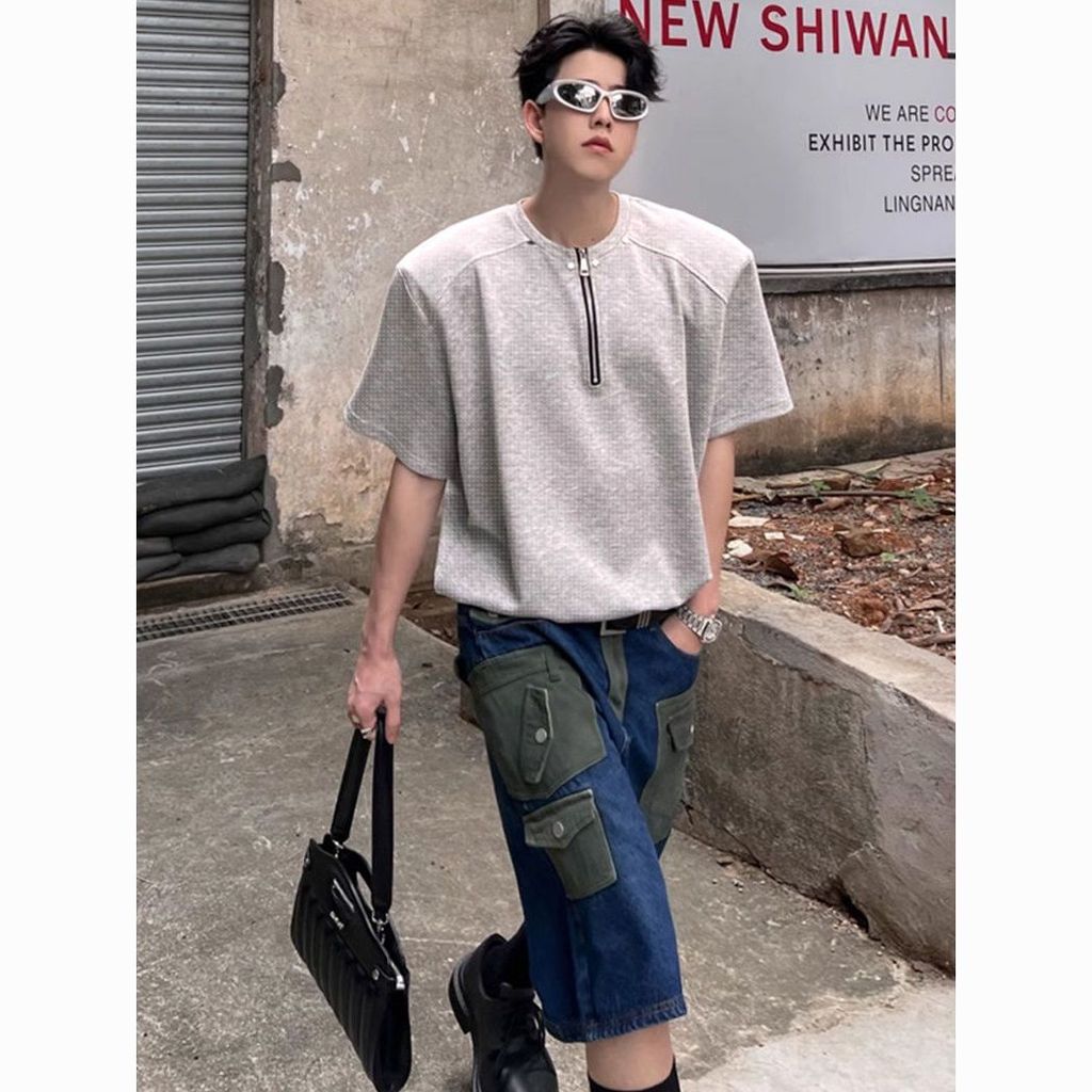 Áo Thun Nam Thiết Kế Waffle Cổ Henley Khoá Ép Nửa Phù Hợp Thời Trang Đường Phố