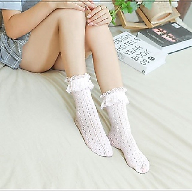 Vớ lolita Nhật Bản Lolita vớ ren nữ sọc ô Hàn Quốc VT37