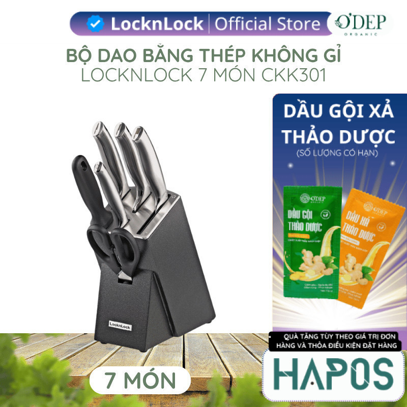 Bộ dao 7 món LocknLock bằng thép không gỉ cao cấp - Đen CKK301 - HAPOS LSA