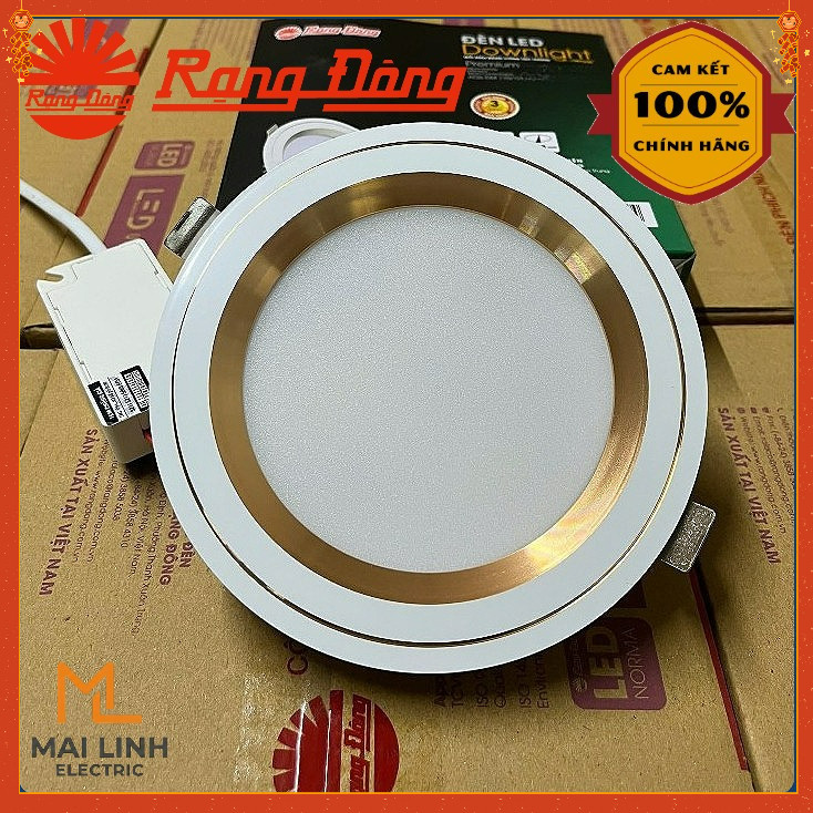 {Rạng Đông} Đèn Led downlight âm trần 10W-12W (Đế Nhôm) Đổi 3 màu - Lỗ khoét trần 110mm (Viền vàng, 