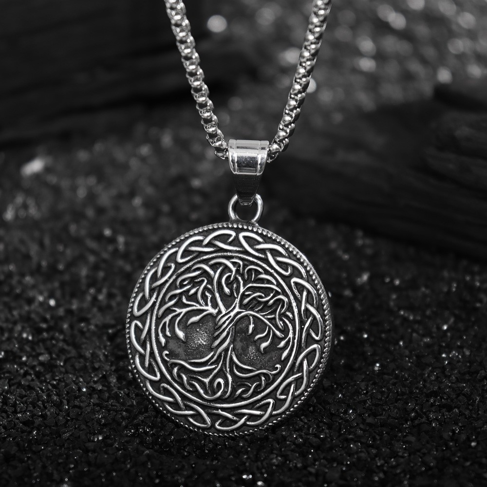 Cổ Cây Cuộc Sống Khắc Ireland Celtic Nút Thắt Mặt Dây Chuyền Vòng Cổ Dành Cho Nữ Retro Hai Mặt Vikin