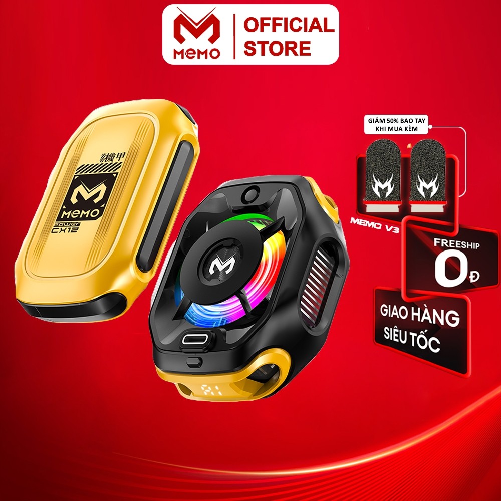 Sò lạnh tản nhiệt MEMO CX12 Pro 2026 sử dụng pin làm lạnh sâu 2 chế độ AI đèn led màn hình tăng fps 