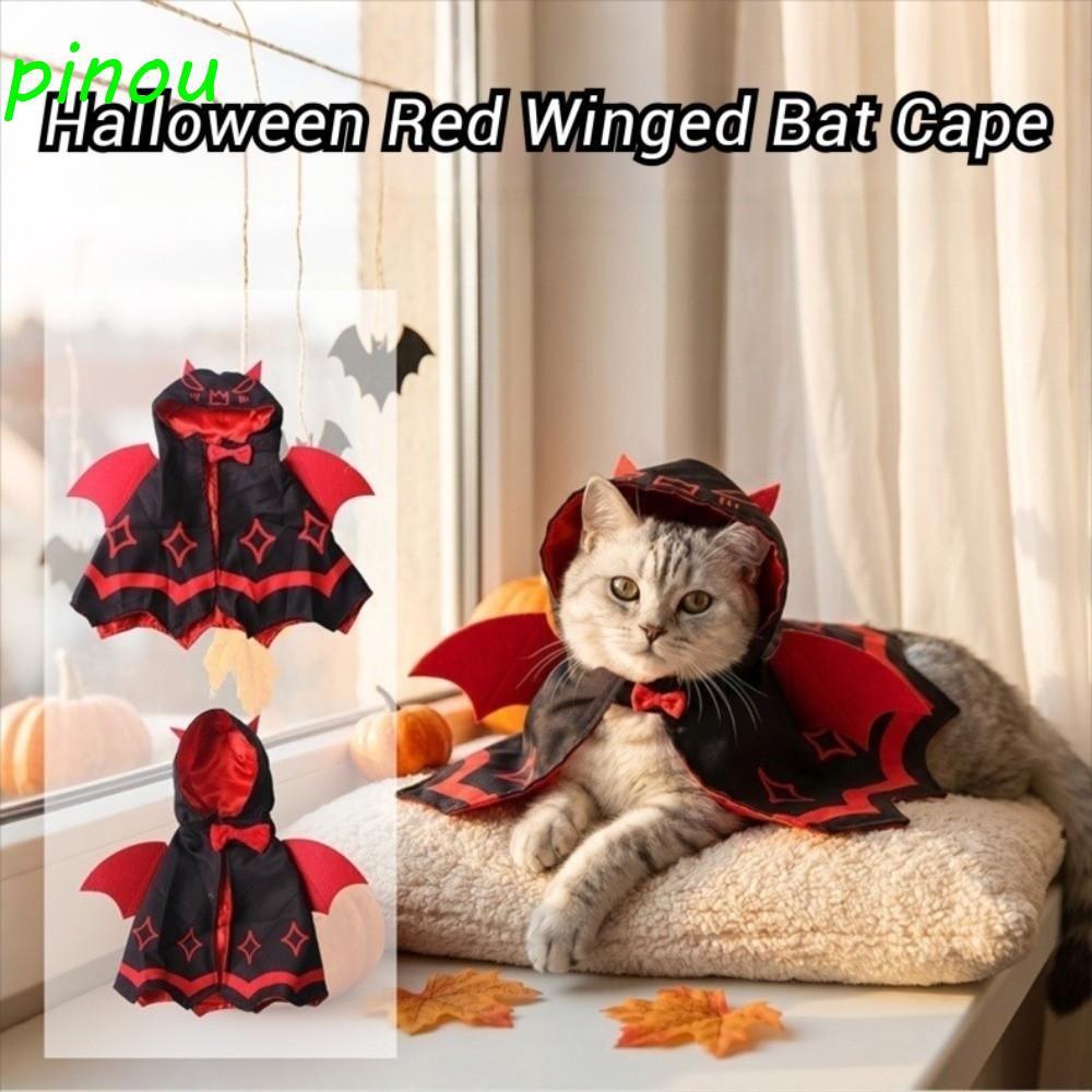 DÀIQIYING Halloween Cat Devil Bat Cloak, Có thể điều chỉnh đôi Satin cánh đỏ Devil Pet Cape, ngộ ngh