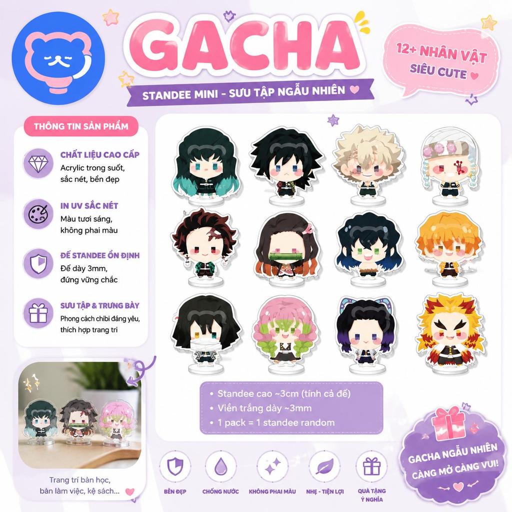 PPO | [GACHA] Standee Mô Hình Kimetsu no Yaiba 3cm