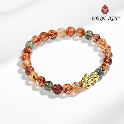 Vòng tay thạch anh tóc đa sắc phối tỳ hưu S925 mạ vàng hạt 7mm  Mẫu VC0560 - Ngọc Quý