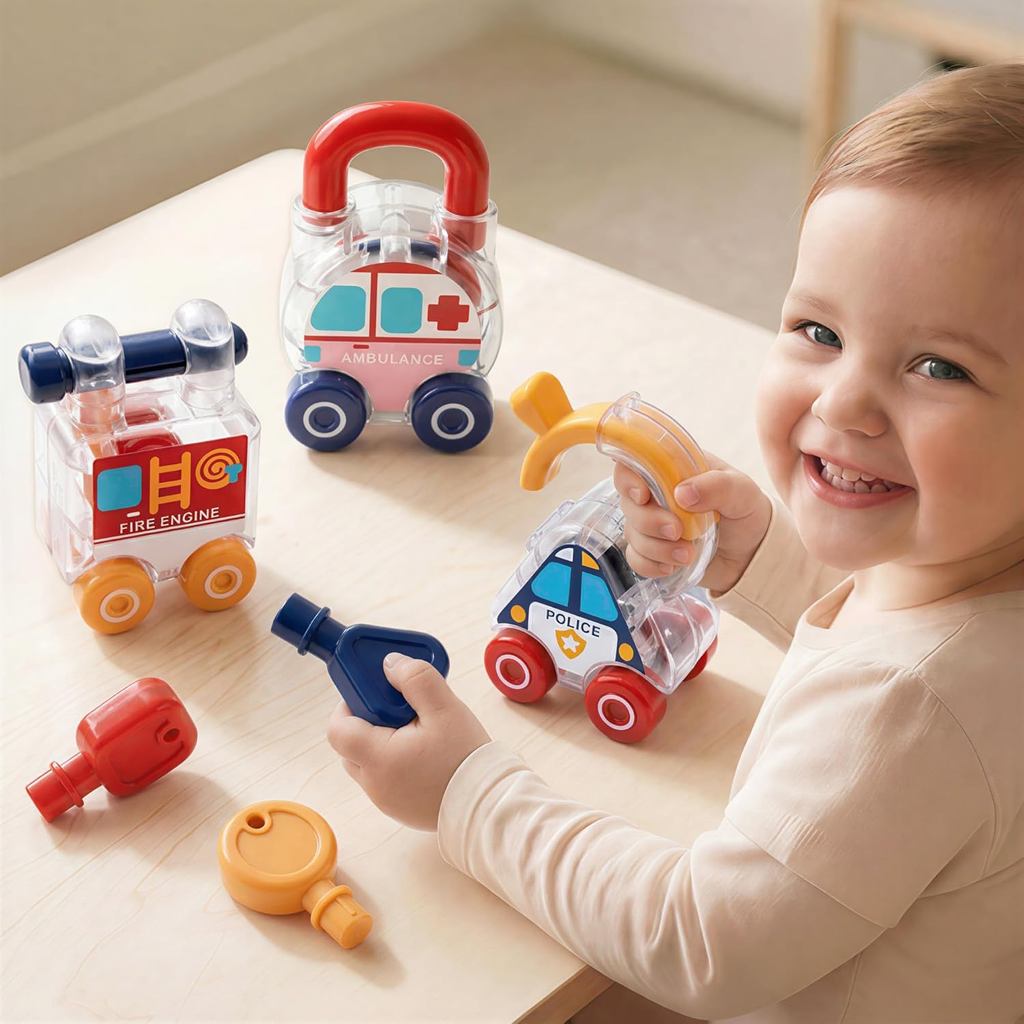 Đồ chơi Montessori khóa chìa khóa iPlay iLearn, Rèn luyện vận động tinh cho bé 12–36 tháng, Xe ghép 