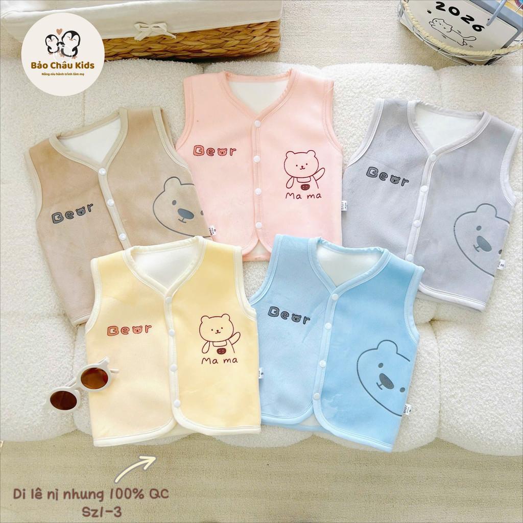 Áo Gile Nhung Quảng Châu NT Kids Chất Lượng Mềm Mịn Hình In Nhiệt Đáng Yêu Cho Bé 3-9kg Bảo Châu Kid