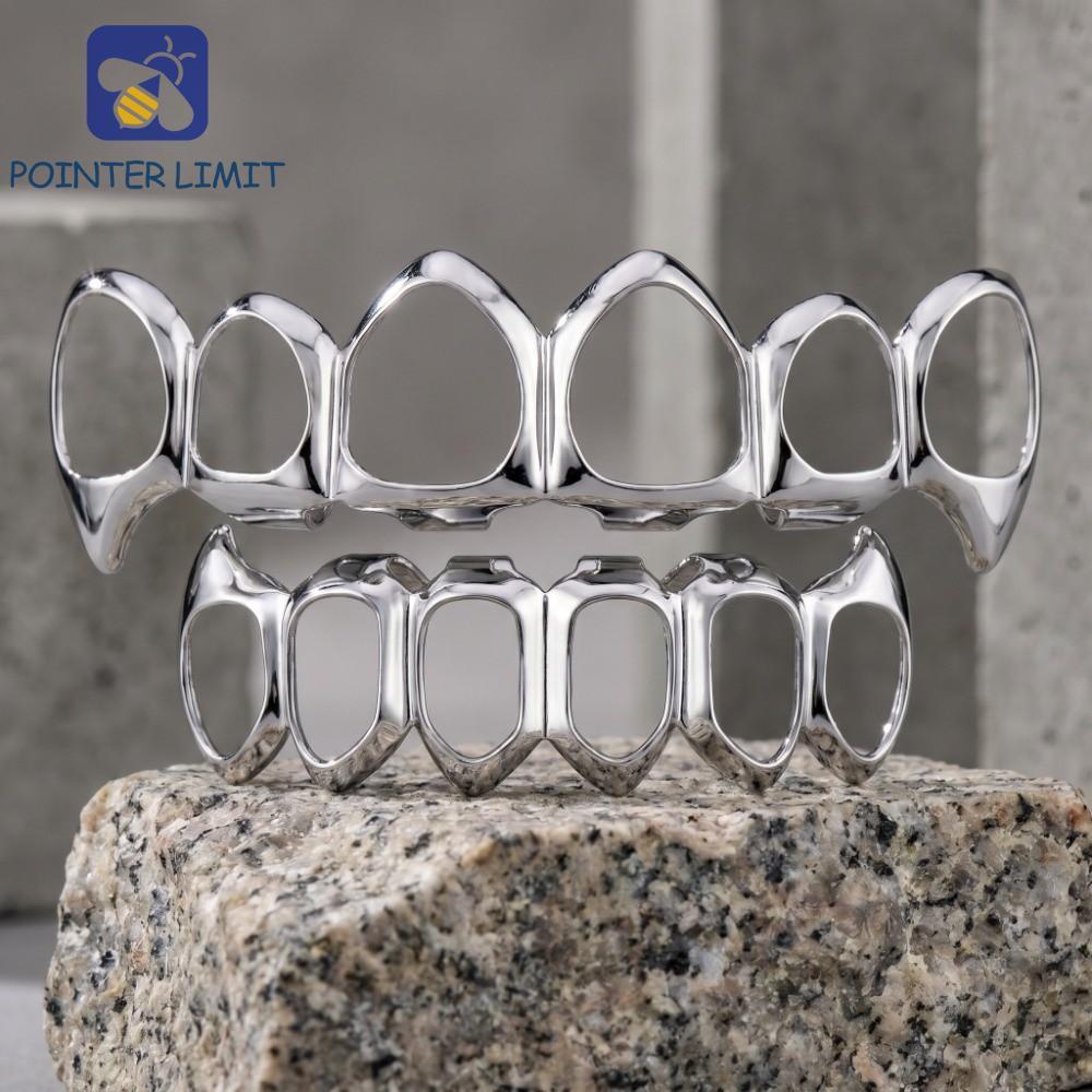 POINTER LIMIT Rỗng Răng Grillz Top Bottom Set, Thân Thiện Với Môi Trường Đồng Sáng Bóng Răng Grillz 