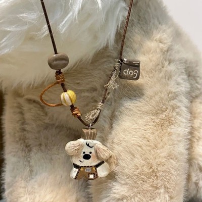 Pinkdudu Chó Barista Mặt Dây Chuyền Vòng Cổ Dài Dây Bện Choker Dễ Thương Đa Năng Trang Sức Hàng Ngày PD2571