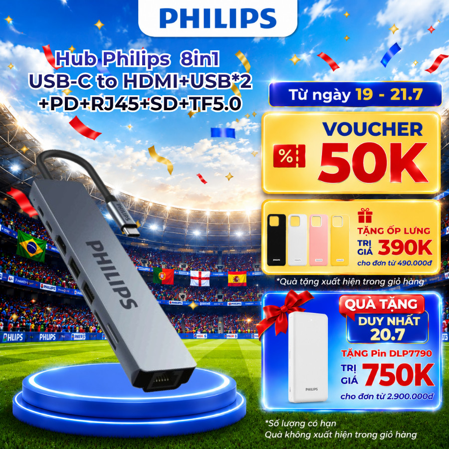 Hub Philips SWV6118G 8in1 USB-C to HDMI+USB*2+PD+RJ45+SD+TF
