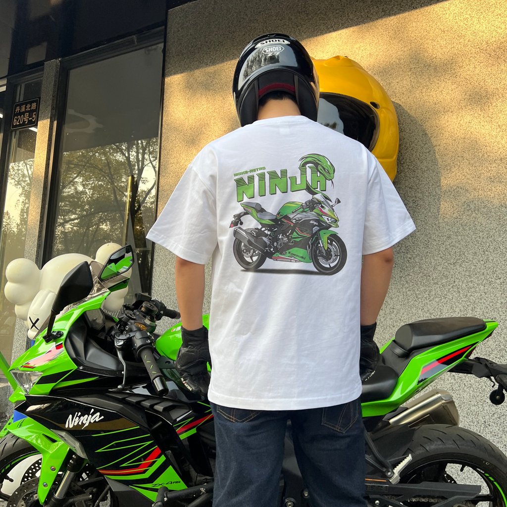 【 Kawasaki Ninja Lightning Spirit Snake 】 Áo thun nam nữ cổ tròn dáng rộng 100% Cotton cao cấp