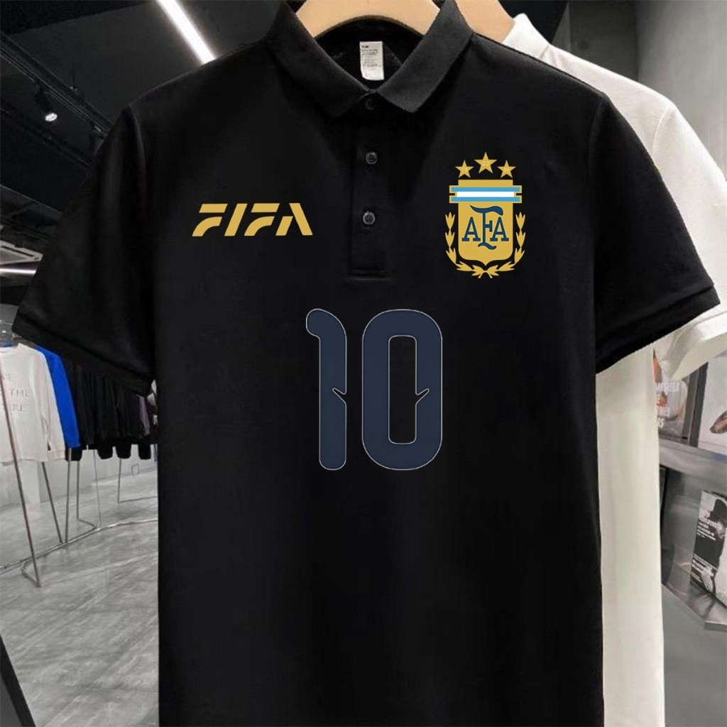 Áo Sơ Mi Polo World Cup Áo Thun Cotton Tay Ngắn Messi / Argentina Polo Tee No.10 Lionel Messi Người 