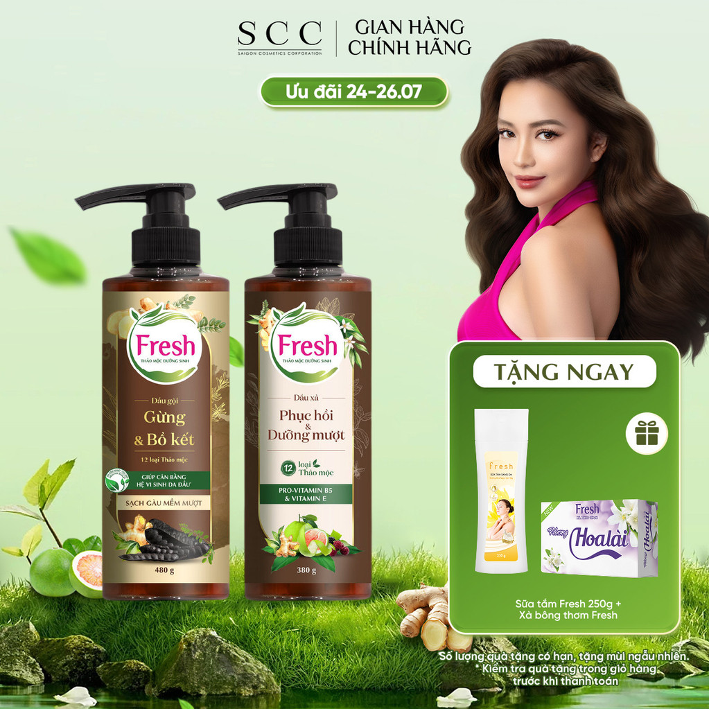 Combo Dầu Gội & Dầu Xả FRESH Thảo Mộc Dưỡng Sinh Sạch Gàu Mềm Mượt 480g + Phục Hồi Và Dưỡng Mượt 380