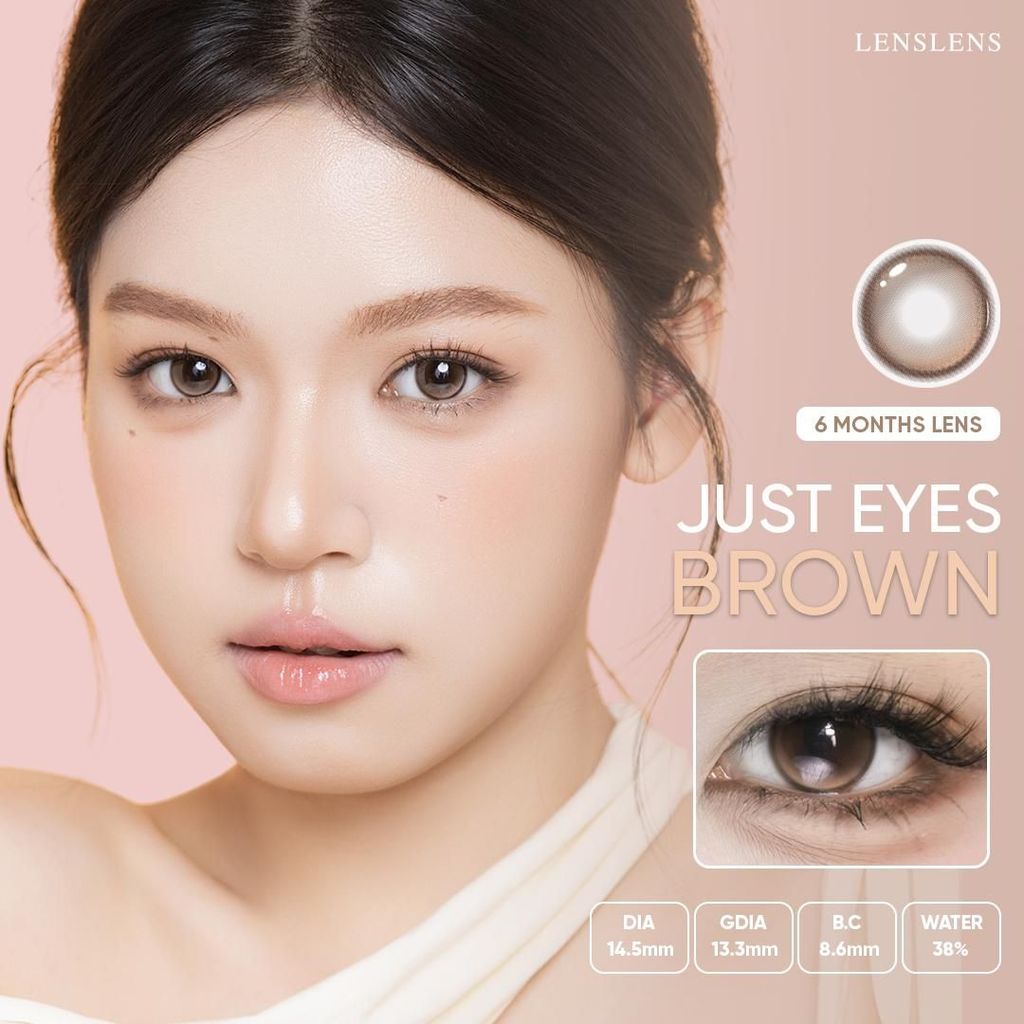Lens Nâu Ánh Hồng Hiệu Ứng Đẩy Sáng 2 Chiều Long Lanh Tự Nhiên Just Eyes Brown DIA 14.5mm GDIA 13.3mm
