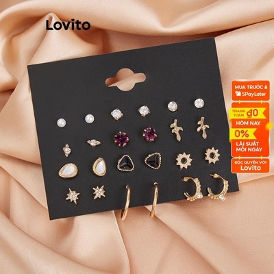 Lovito Khuyên Tai Thường Ngày Kiểu Hàn Quốc Hình Học Đính Đá Và Ngọc Trai Hình Giọt Nước Dành Cho Nữ L60AD025 (vàng)