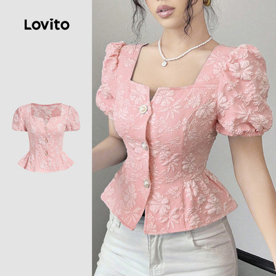 Áo kiểu nữ Lovito hồng xuân hè ngọc trai jacquard nút hoa thanh lịch L135A2D158