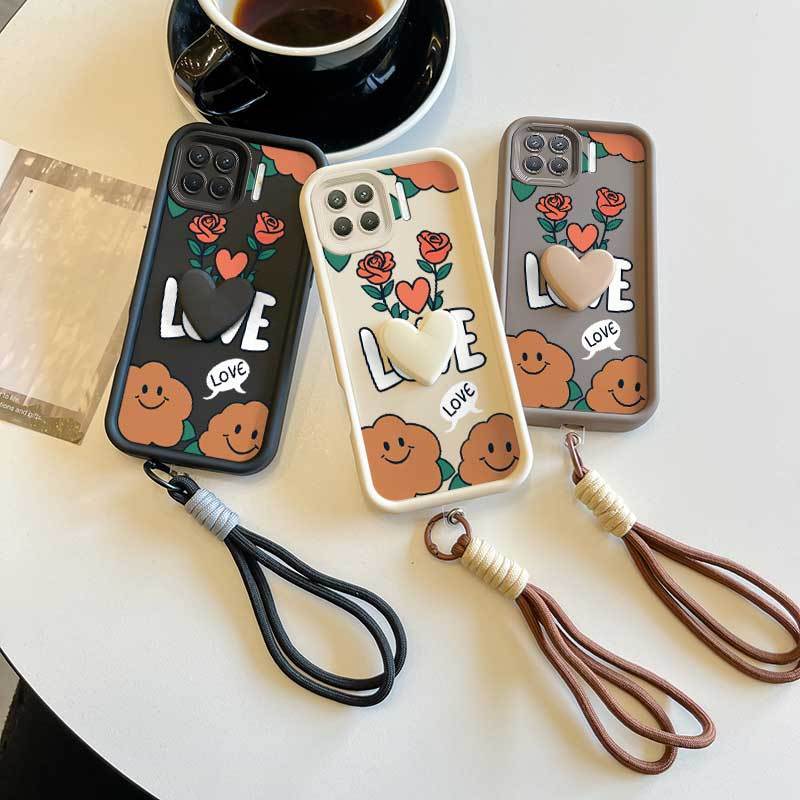 3 chiếc (Vỏ điện thoại hình hoa có khuôn mặt cười + Dây buộc + Trang phục thủ công) Thời trang cho O